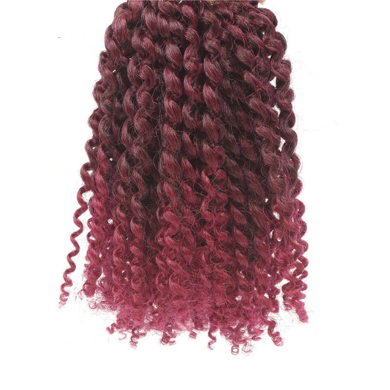 Sharopul 3pcs/pack bob Kinky Curl 8 Inch Afro Kinky Twist Hair Burg color Soft Synthetic Crochet Braiding Hair Extention (1B/BURG) - Image 4